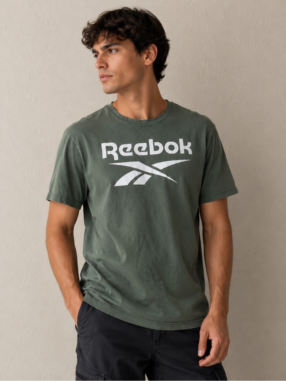 Reebok Olive Green Short Sleeve Logo Tee